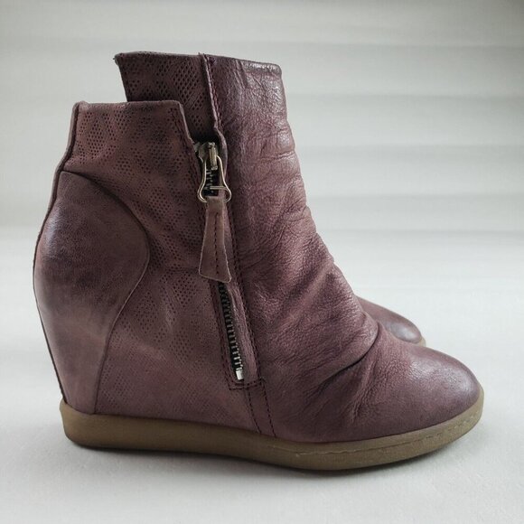 Miz Mooz Alexandra Ankle Boot Womens 7.5-8 EU 38 Brown Leather Side Zip Wedge - Picture 3 of 11